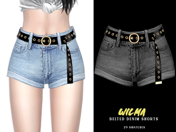 Alpha Wilma Belted Denim Shorts - The Sims 4 Custom Content