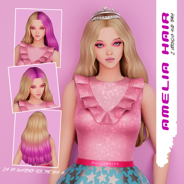 Maxis Match AMELIA HAIR 2 versions and tiara by simsfinds - The Sims 4 Custom Content