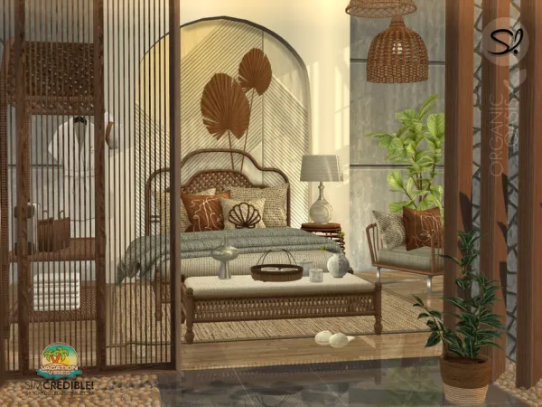 Alpha Organic Oasis Hotel Suite Bedroom - The Sims 4 Custom Content