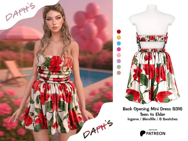 Alpha Daph's Back Opening Mini Dress S316 - The Sims 4 Custom Content