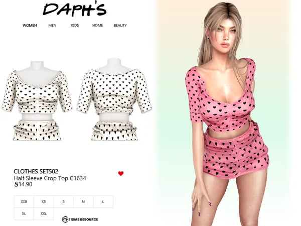 Alpha Daph's Clothes SET502 Half Sleeve Crop Top C1634 by daphsmods - The Sims 4 Custom Content