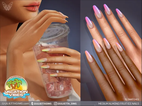 Alpha Vacation Vibes Medium Almond Fruit Ice Nails - The Sims 4 Custom Content