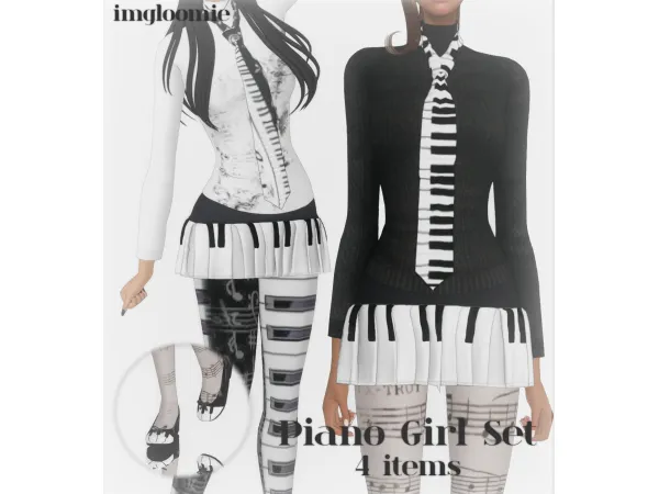 Maxis Match Piano Girl by gloomychae - The Sims 4 Custom Content