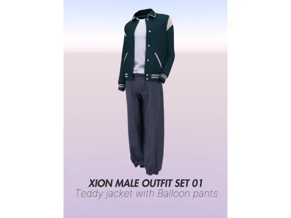 Alpha Male outfit set 01_Teddy jacket with Balloon pants by XION - The Sims 4 Custom Content