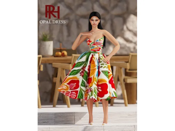 Alpha OPAL DRESS by ReynaHouse - The Sims 4 Custom Content
