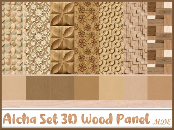 Alpha Aicha Set 3D Wood Wall Panels by _MDE_ - The Sims 4 Custom Content