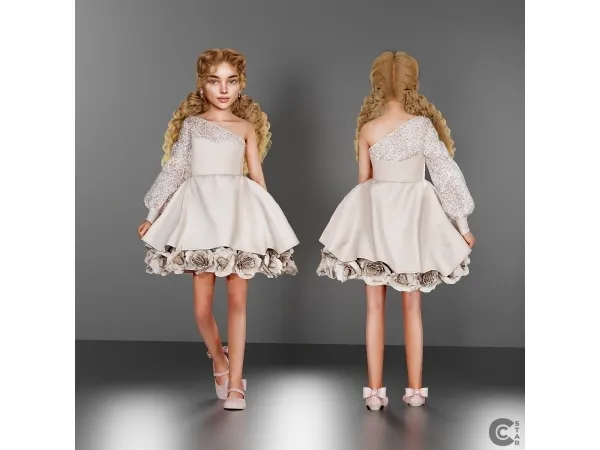Alpha Child One Shoulder Floral Mini Dress cool_content_star - The Sims 4 Custom Content