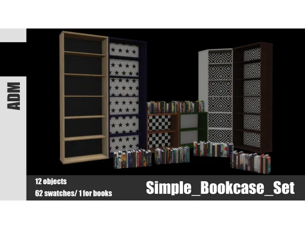 Alpha ADM Simple Bookcase Set - The Sims 4 Custom Content