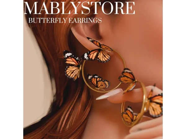 Alpha BUTTERFLY EARRINGS by Mably - The Sims 4 Custom Content