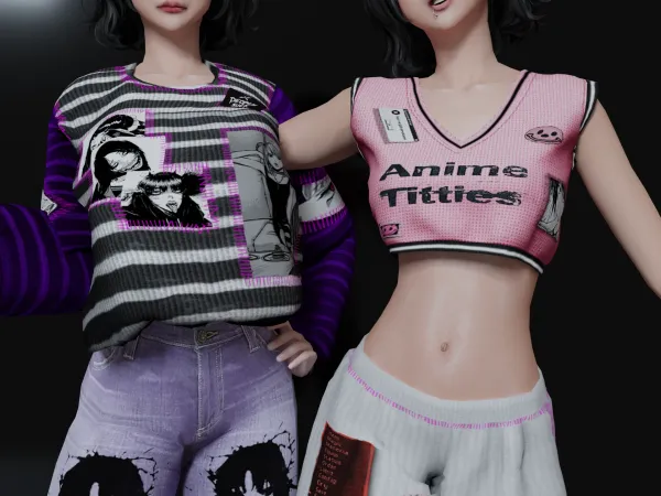 Alpha HORRORANIME Top and Short - The Sims 4 Custom Content