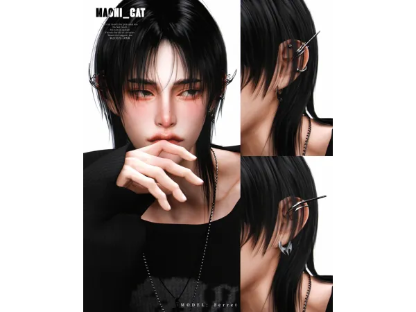 Alpha Earring No13 Titanium gold dagger by Maonicat - The Sims 4 Custom Content