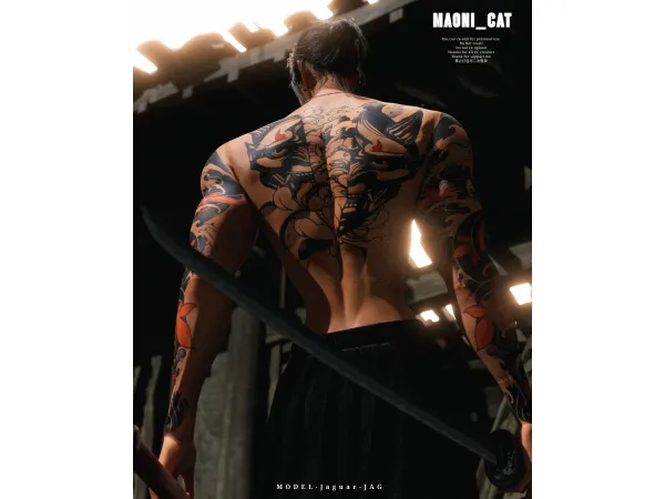 Mix Gang Related oni mask tattoo by Maonicat - The Sims 4 Custom Content