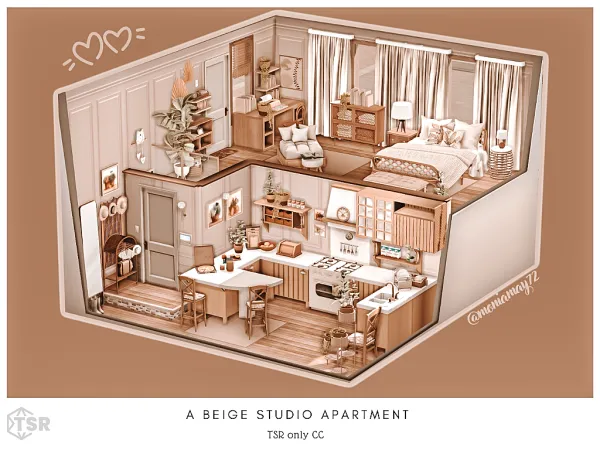 Mix A beige Studio Apartment - The Sims 4 Custom Content