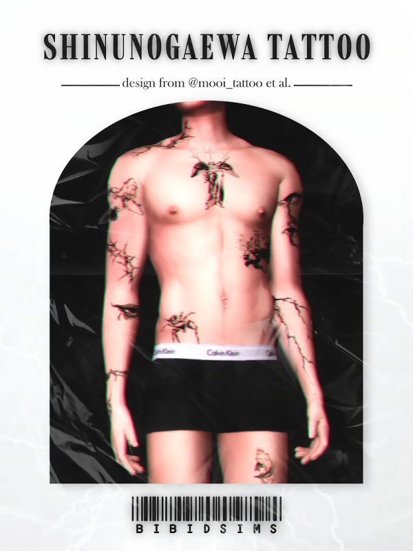 Mix [BIBIDSIMS] ShinunogaEwa tattoo by simsfinds - The Sims 4 Custom Content
