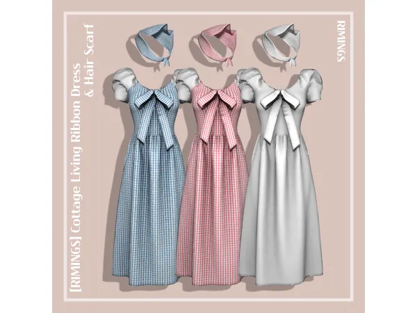 Alpha [RIMINGS] Cottage Living Ribbon Dress Hair Scarf by RIMINGS - The Sims 4 Custom Content