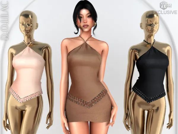 Alpha Eyelet Detailed Silk Halter Top DO0931 - The Sims 4 Custom Content