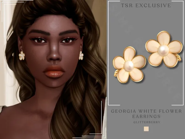 Mix Georgia White Flower Earring - The Sims 4 Custom Content