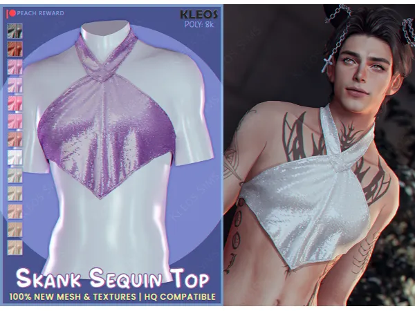 Alpha PEACH Skank Sequin Top by kleossims - The Sims 4 Custom Content