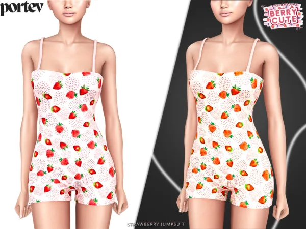 Alpha Strawberry jumpsuit by portev - The Sims 4 Custom Content