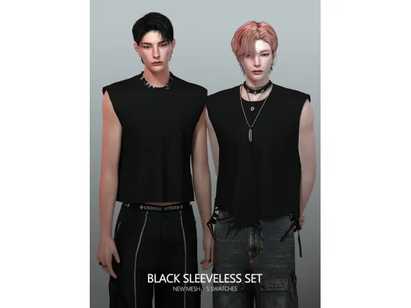 Alpha Black Sleeveless Set by rona_sims - The Sims 4 Custom Content