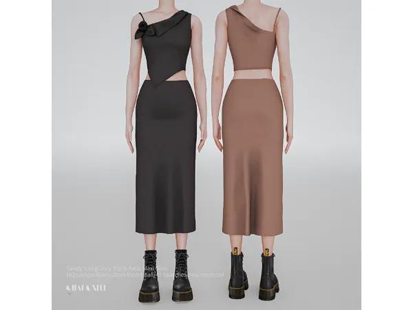 Mix Sandy Liang Dory Top Axew Maxi Skirt by charonlee - The Sims 4 Custom Content