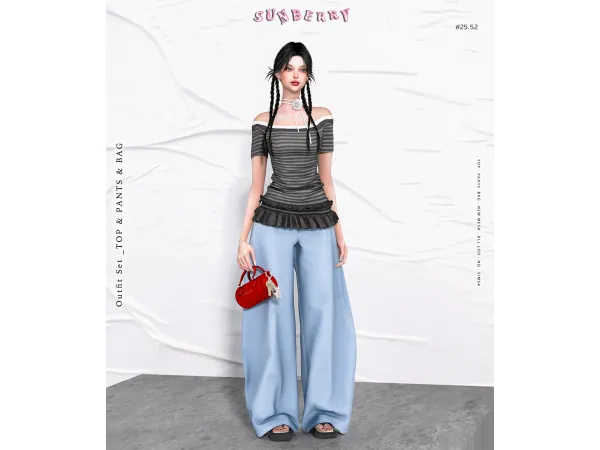 Alpha [SUNBERRY] 2552_Outfit SET top pants - The Sims 4 Custom Content