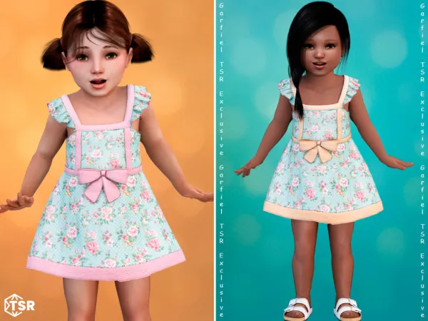 Mix Toddler Floral dress with pastel bow accents by Garfiel - The Sims 4 Custom Content