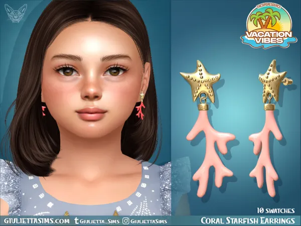Alpha Vacation Vibes Coral Starfish Earrings For Kids - The Sims 4 Custom Content