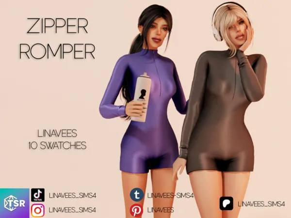 Alpha FLORENCE ZIPPER ROMPER by linavees - The Sims 4 Custom Content