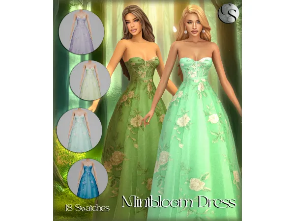 Alpha [CAMUFLAJE] Petals Thorns Collection Mintbloom Dress - The Sims 4 Custom Content