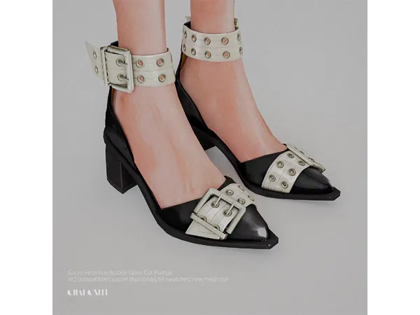 Alpha Ganni Feminine Buckle Open Cut Pumps by charonlee - The Sims 4 Custom Content