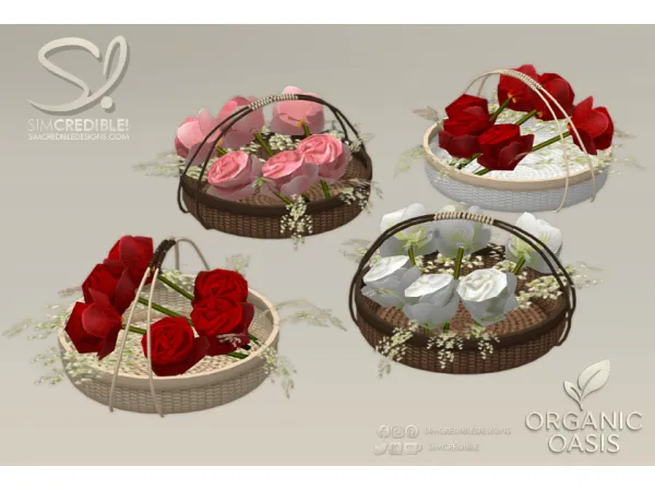 Alpha Organic Oasis Hotel Suite Extras Roses in basket - The Sims 4 Custom Content