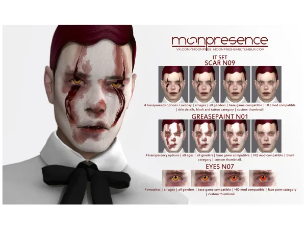 Alpha moonpres sims IT SET SCAR N09 GREASEPAINT N01 EYES N07 - The Sims 4 Custom Content