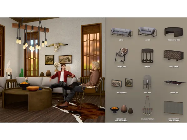 Maxis Match IRON HORSE LIVING ROOM 1 by ModCo Studios - The Sims 4 Custom Content