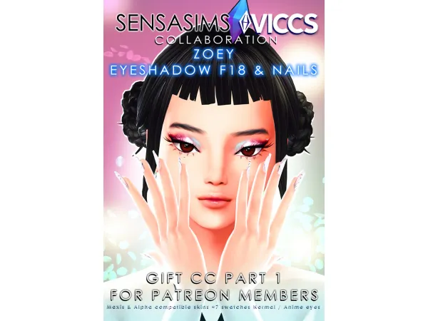 Mix u200bu200bu200b ZOEY EYESHADOW NAILS x VICCS uff5c MAKEUP MAXIS MIX F18 uff5c GIFT PART 1 HUNTRIX KPOP DEMON HUNTERS - The Sims 4 Custom Content