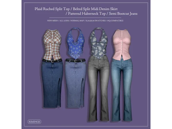 Alpha [RIMINGS] Plaid Ruched Split - The Sims 4 Custom Content