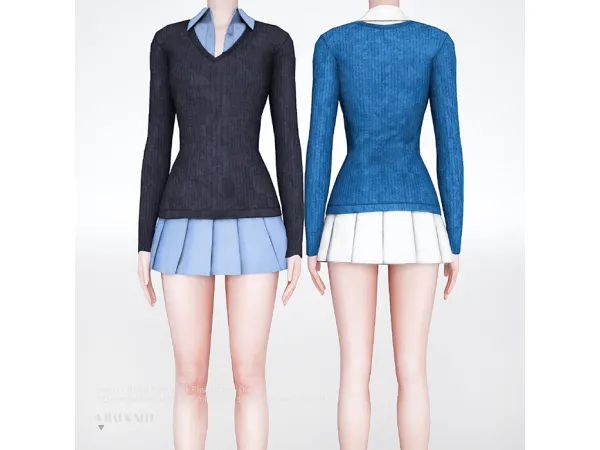 Alpha Sweet Chilling Patchwork Pleated Mini Dress by charonlee - The Sims 4 Custom Content