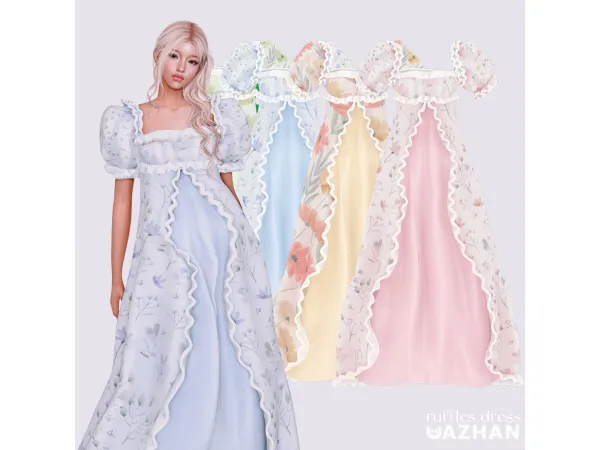 Mix [RUFFLES DRESS] by cazhancc - The Sims 4 Custom Content