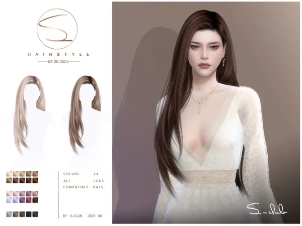 Alpha S CLUB_040925_ long hairstyle Club by S - The Sims 4 Custom Content