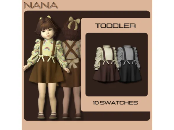 Maxis Match 7NANA Outfit with bow and suspenders - The Sims 4 Custom Content