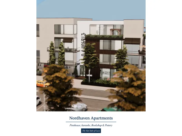 Mix Nordhaven Apartments Karaoke Pottery Bookshop by TheSimSideofLuca - The Sims 4 Custom Content