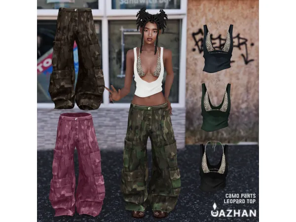 Alpha [CAMO PANTS LEOPARD TOP] by cazhancc - The Sims 4 Custom Content