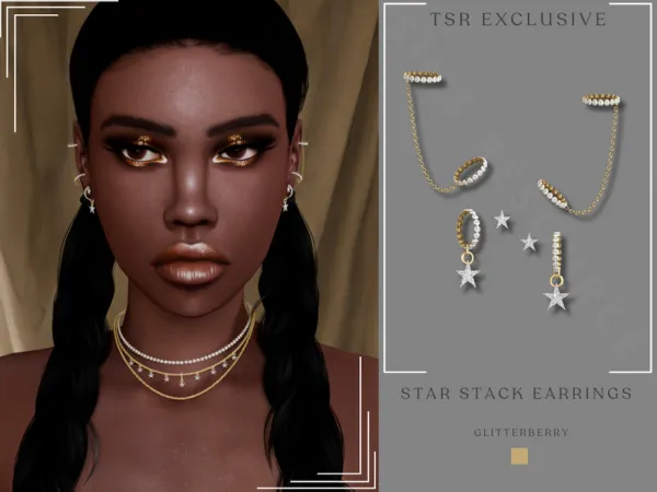 Mix Star Stacked Earrings - The Sims 4 Custom Content
