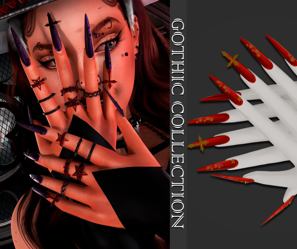 Alpha Gothic Colletion Nails Rings by beccaxcouquetts - The Sims 4 Custom Content