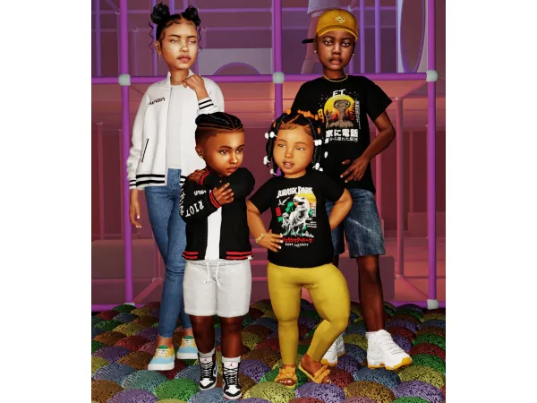 Alpha Riot Society Tees Jacket (Kids Toddlers) by Afrosimtric Simmer - The Sims 4 Custom Content