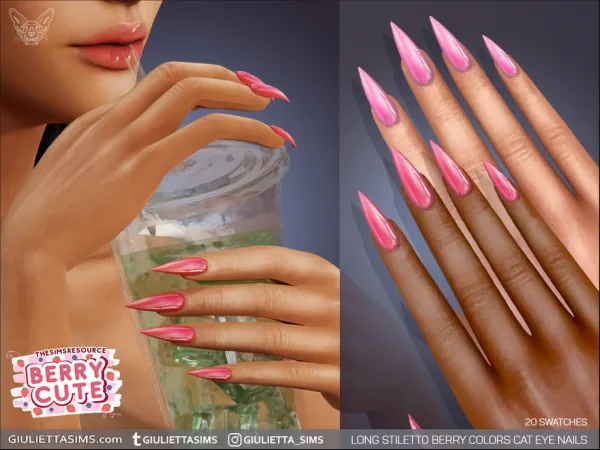 Alpha Long Stiletto Berry Colors Cat Eye Nails - The Sims 4 Custom Content