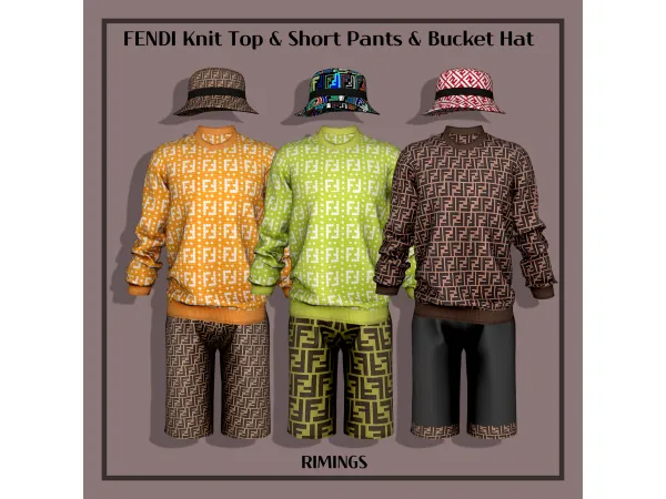 Alpha [RIMINGS] FENDI Knit Top Short Pants Bucket Hat by RIMINGS - The Sims 4 Custom Content