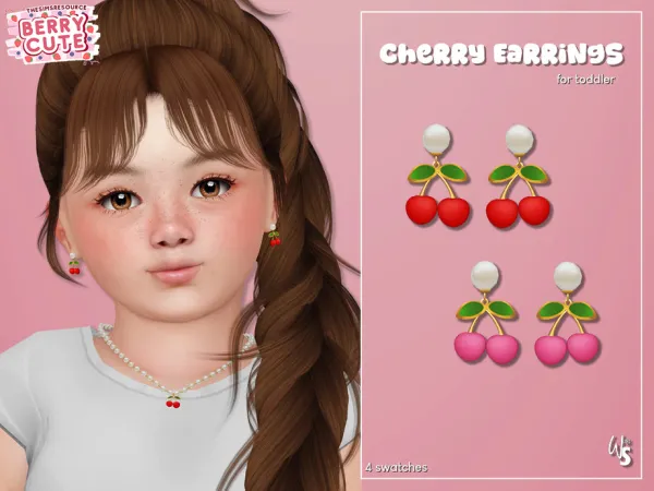 Alpha Berry Cute Cherry Earrings for toddler - The Sims 4 Custom Content