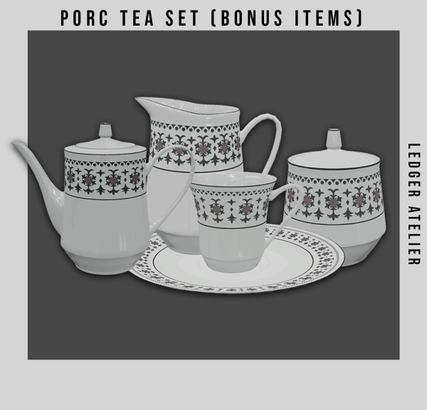 Alpha Porc Tea Set (Bonus ItemsAtelier Tiers) by ledger_atelier - The Sims 4 Custom Content