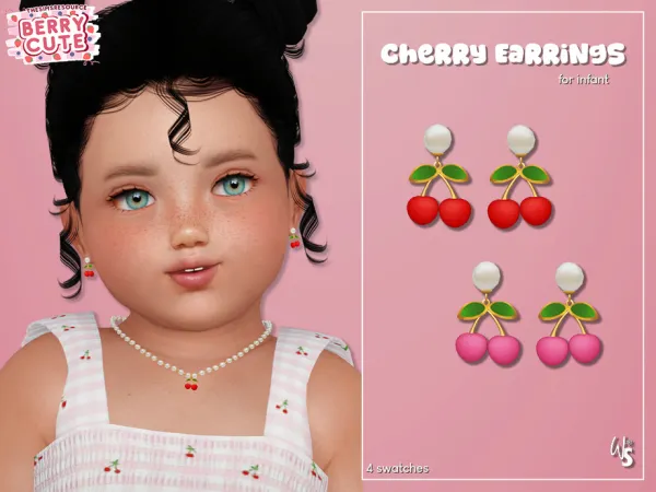 Alpha Berry Cute Cherry Earrings for infant - The Sims 4 Custom Content